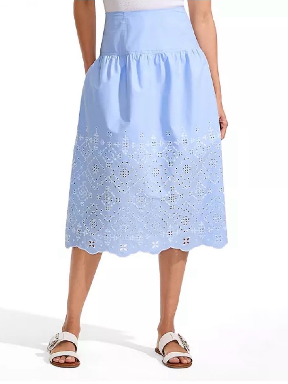 Lands End Skirt Eyelet Midi Sz 20W Cottage Country Boho Western Cotton